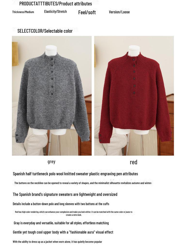 Cor24 Women's Red Baby Alpaca Wool Pullover - Soft, Warm, Long-Sleeved Half-Collar Sweater for Autumn & Winter