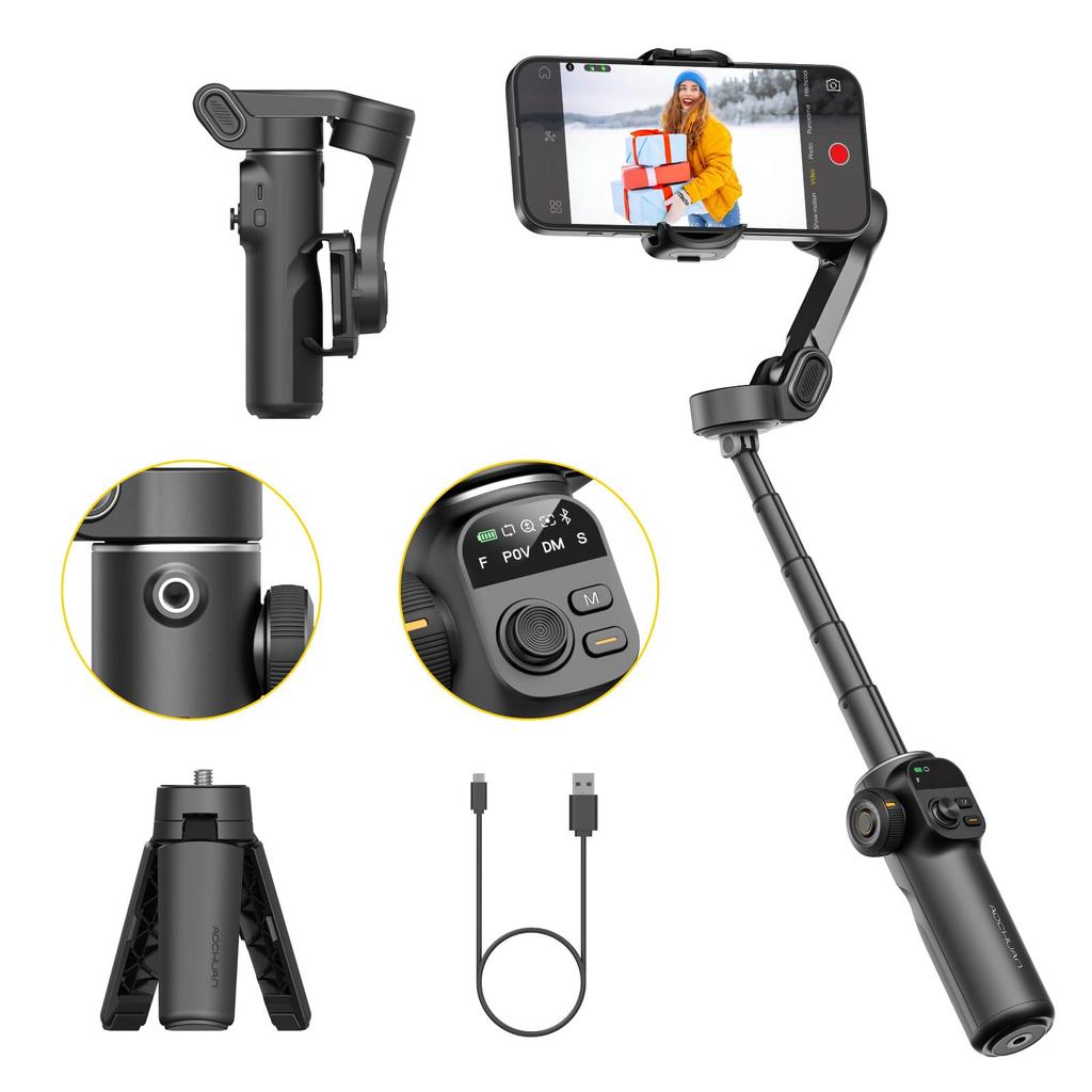 AOCHUAN Smart X2 Gimbal Stabilizer for iPhone Gimbal with Extension Portable Gimbal Stabilizer with OLED Display for Perfect for and Vlogging Black