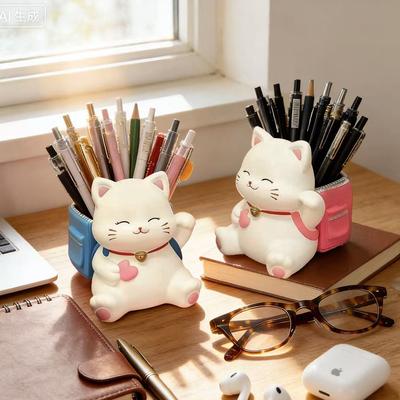 Cute Cat Pen Holder Creative Smiling Kitty Ornament Home Storage Ornament Office Desktop Decoration Souvenir Gift
