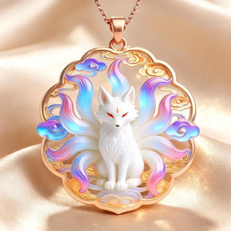 1 Stuks Trendy Exquise Dagelijkse Sieraden Hol Chinese Mythologie Negenstaartige Vos Emaille Hanger Ketting Voor Vrouwen Cadeaus