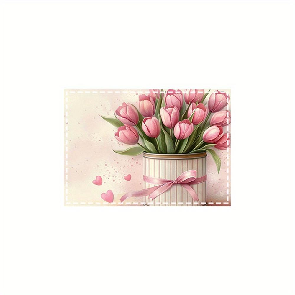 Pink Tulip Placemats Set Christmas Holiday Table Mats Washable Dining Decor Linen Coaster 4PCS
