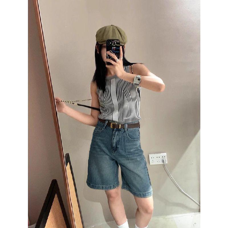 

New Summer Women s Clothing Versatile High-waisted Jeans Loose Slimming Wide-leg Pants XS синий
