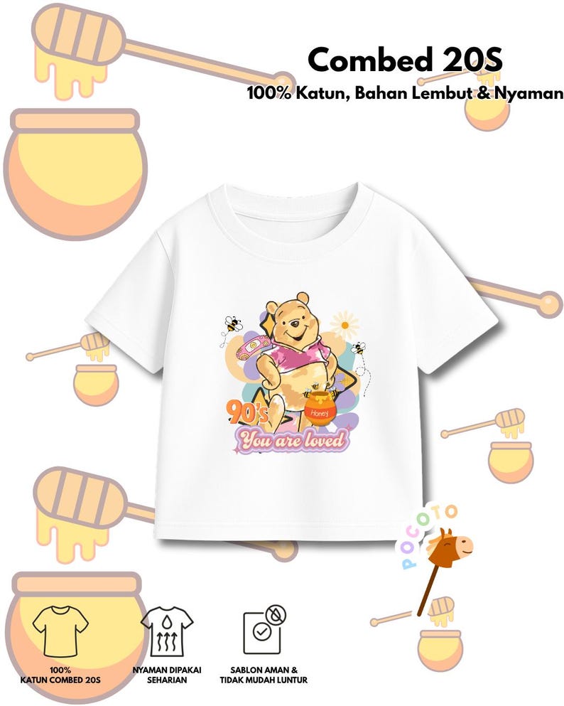 Honey Bear, Cartoon Graphic Tee, 100% Combed Cotton 160