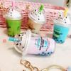 Pearl Key Chain Soft Drink Keyring Floating Drink Keyring Cat Pearl Milk Tea Cup Keychain