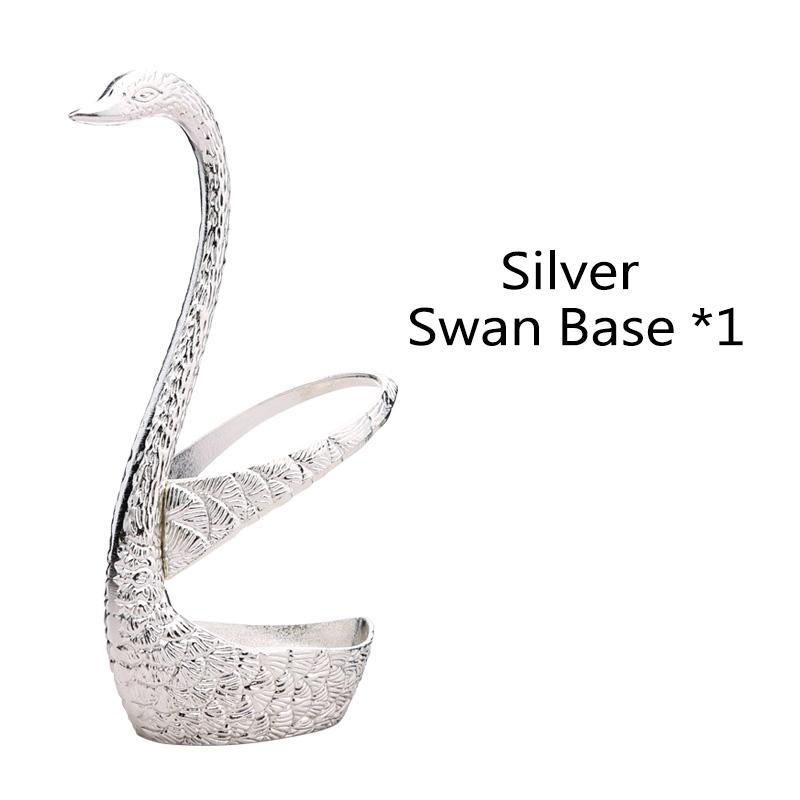 Stainless Steel Swan Base Holder with 3 Dessert Forks Coffee Spoons Set Tableware Home Decor Swan Base Holder Fruit Forks Set