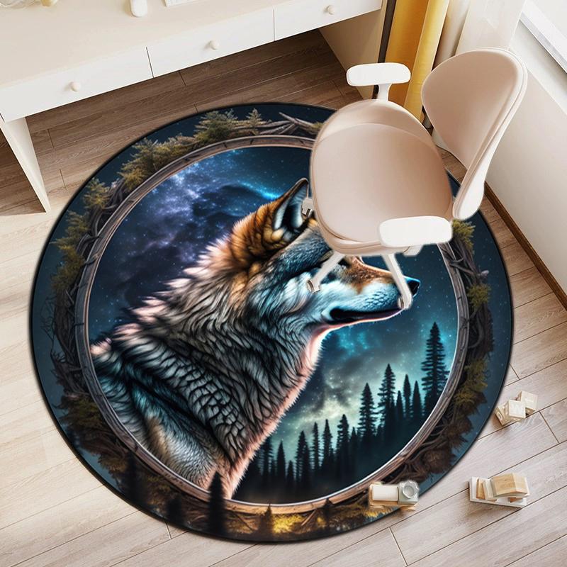 1Pc wolf theme Printed circular carpet, home door mat, outdoor travel protection carpet A1