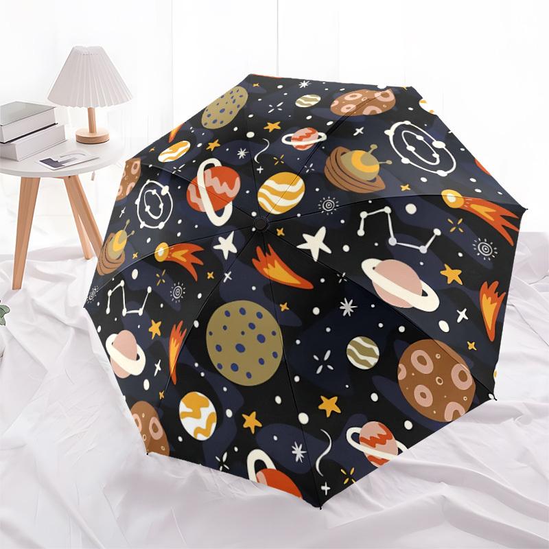 1pc Space Planets Automatic Open/Close Umbrella, Windproof, Folding Compact Umbrella with Lightweight Design for Women/Men067