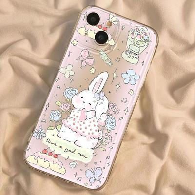 Small Fresh Flower Rabbit for iPhone17promax Apple 16 Mobile Phone Case 14/13 Cute 15 Transparent