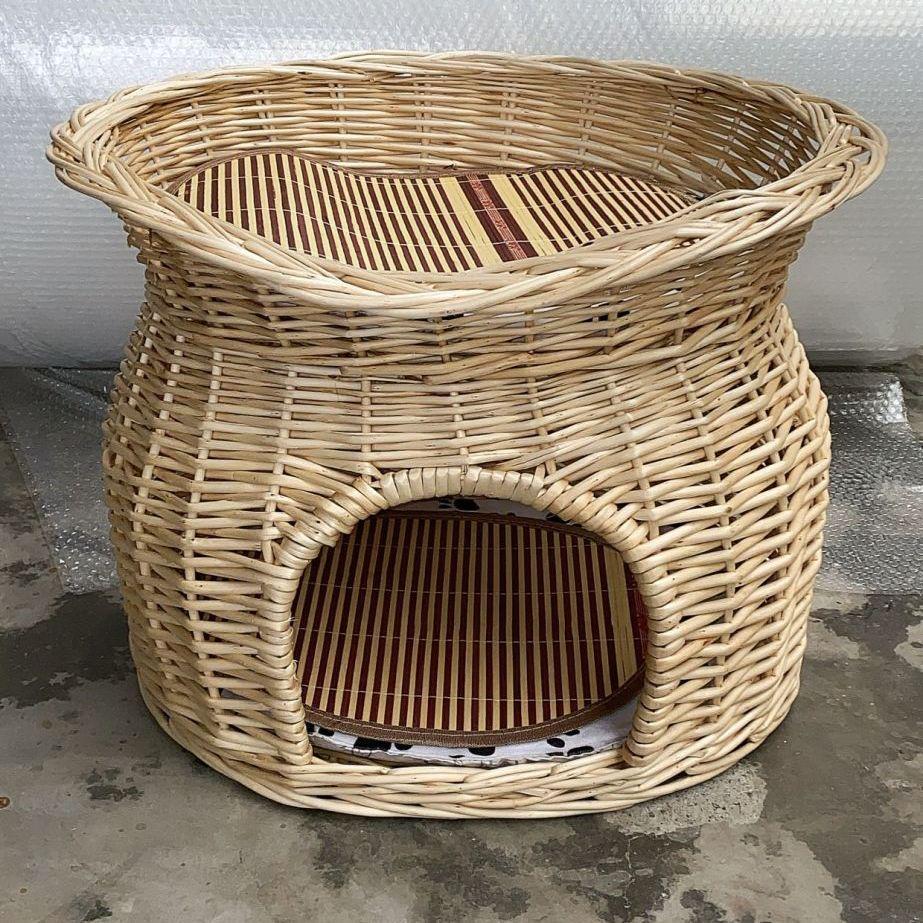 Medium Woven Rattan Pet House: Enclosed, Double-Layer, Washable, All-Season Cooling Mat for Dogs and Cats