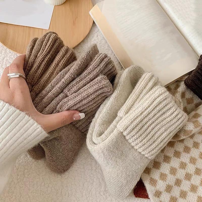 Women's Wool Mid Calf Socks Winter Thickened Melange Fleece Lined Plush SnowSocks Warm Cashmere Cotton TerryToweling Floor Socks
