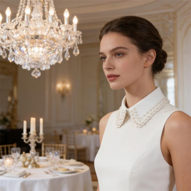 Korean Style Front Opening Artificial Pearls Detachable Collar Elegant Accessory For Dresses And Sweaters