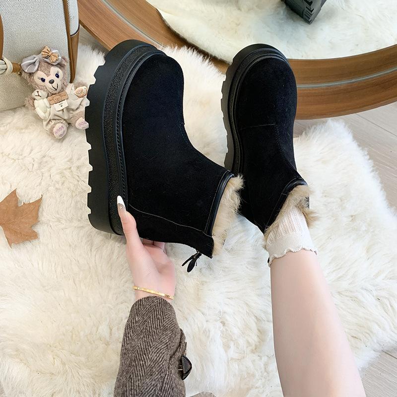 Design sense fleece snow boots women s winter new fleece thick-soled warm zipper cotton shoes 39 чёрный 4070₽