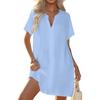 Women's V Neck Short Sleeve Swim Cover-Up Loose Casual Beach Tunic Dress