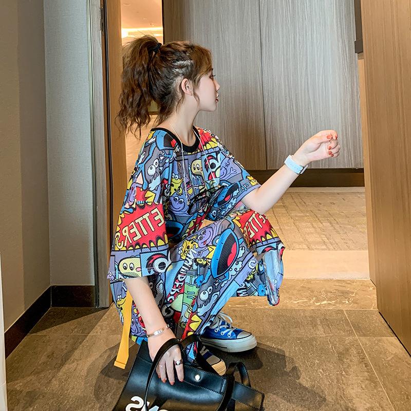 Damen Locker Große Größe Bauchbedeckung Cartoon Cartoon Kurzarmkleid Lässiger Stil Hauskleid Über Knie Nachthemd