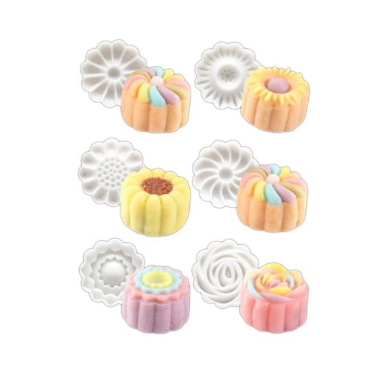 1Pc Plunger + 6Pcs Stamps 3D Rose Flower Mooncake Mold Hand Pressure DIY Tool