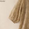 ZANZEA Women Hollow Lace Splice V-Neck Loose Casual 3/4 Sleeve Blouse