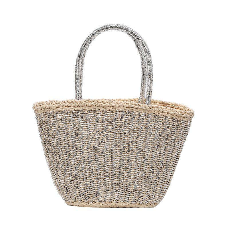 

Fashion large-capacity handbag women s new fashion gold and silver silk hand-carried woven bag vacation versatile beach straw bag