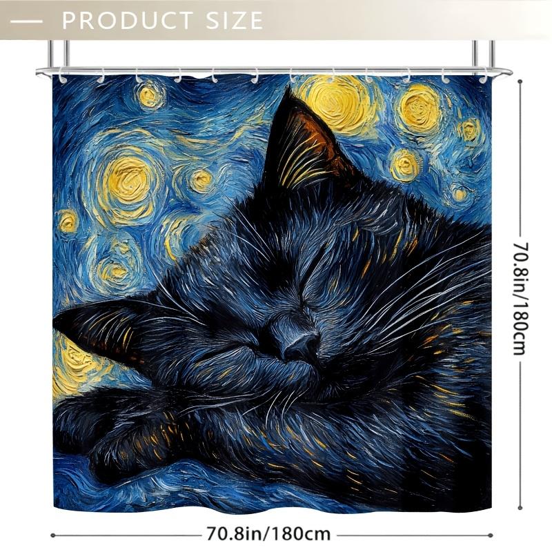 Starry Night Cat Shower Curtain - Whiskey Cat Hanging On The Living Room Wall Under The Starry Sky, Bedroom Decoration