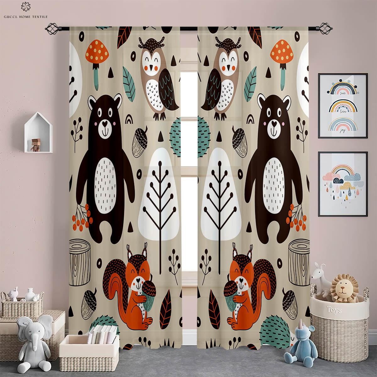 

Forest Animal Cartoon Printed Drapes ideal for Kids Polyester Fabric Fiber Children s Room Study Dormitory Decorative 2 Pcs W50xH130(CM)x2PCS&Grommet Top