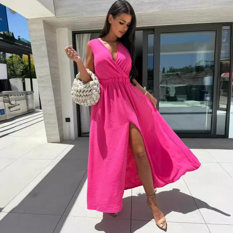 

Tooxika Новое праздничное однотонное платье без рукавов с V-образным вырезом, длинное женское платье до талии S