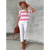 Short Sleeve Striped T-Shirt, Crew Neck Casual Top For Summer & Spring, Women's Clothing