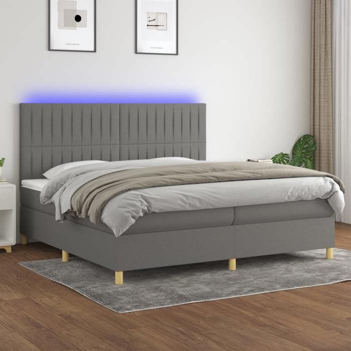 VidaXL Sommier à Lattes de Lit avec Matelas et LED, Lit Rembourré avec Tête de Lit, Lit Double, Lit Adulte de Chambre, 3135622