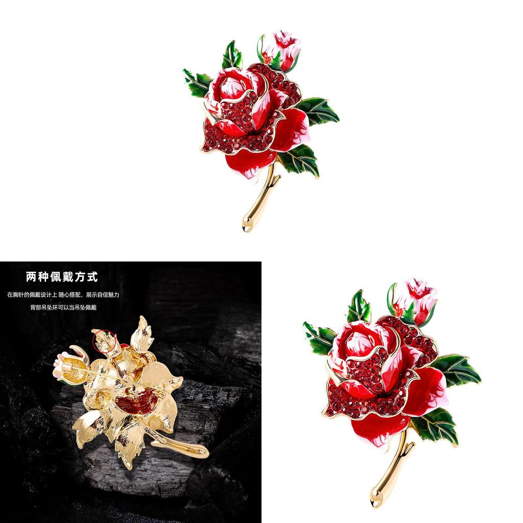 Style Rose Flower Brooch Alloy Enamel Jewelry Decorative Accessory For Women