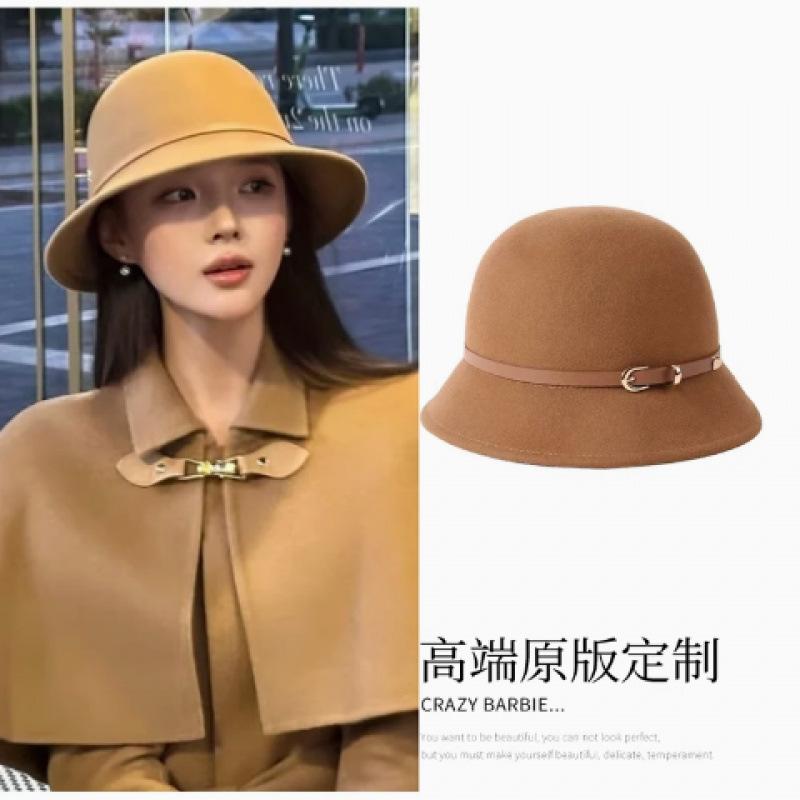 Autumn and winter hat elegant versatile fashion temperament hat women's thermal basin hat woolen French bucket hat top hat