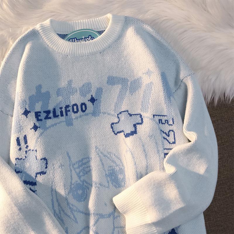 

Двумерные свитера для девочек в японском стиле, женские свободные пуловеры с длинными рукавами в стиле ретро, ​​повседневные универсальные свитера для пары M