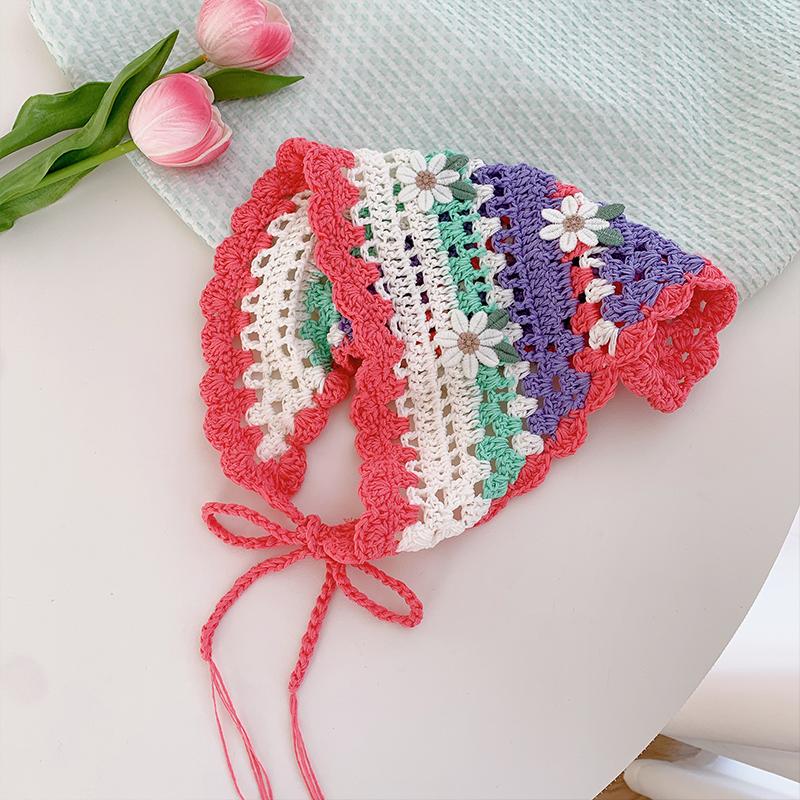 Mint Mambo Wind Floral Knitted Triangular Headscarf Female Bag Head Pastoral Style Seaside Photo Atmosphere Headband Summer