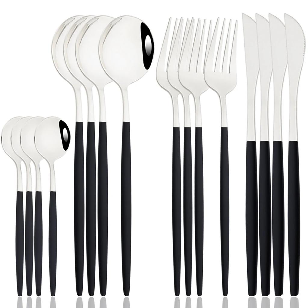 16pcs Mirror Pink Gold Flatware Stainless Steel Cutlery Set Knife Coffee Spoon Fork Dinnerware Set Western Kitchen Tableware