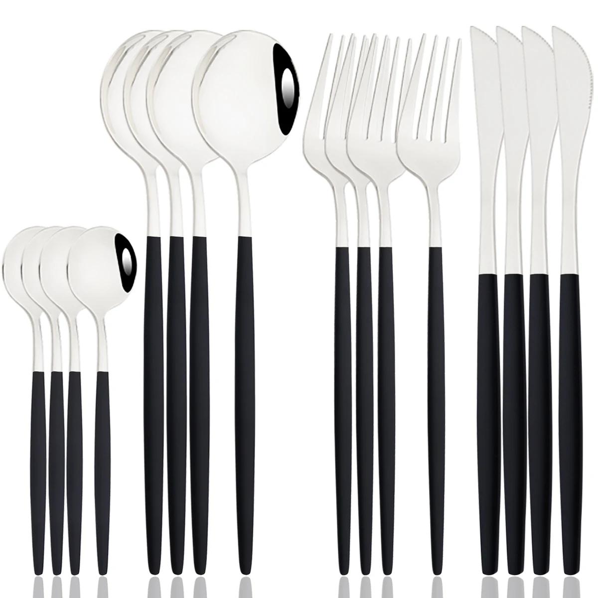 

16 шт. Зеркальный розовое золото Набор столовых приборов из нержавеющей стали Нож Кофейная ложка Вилка Набор посуды Западные кухонные столовые приборы