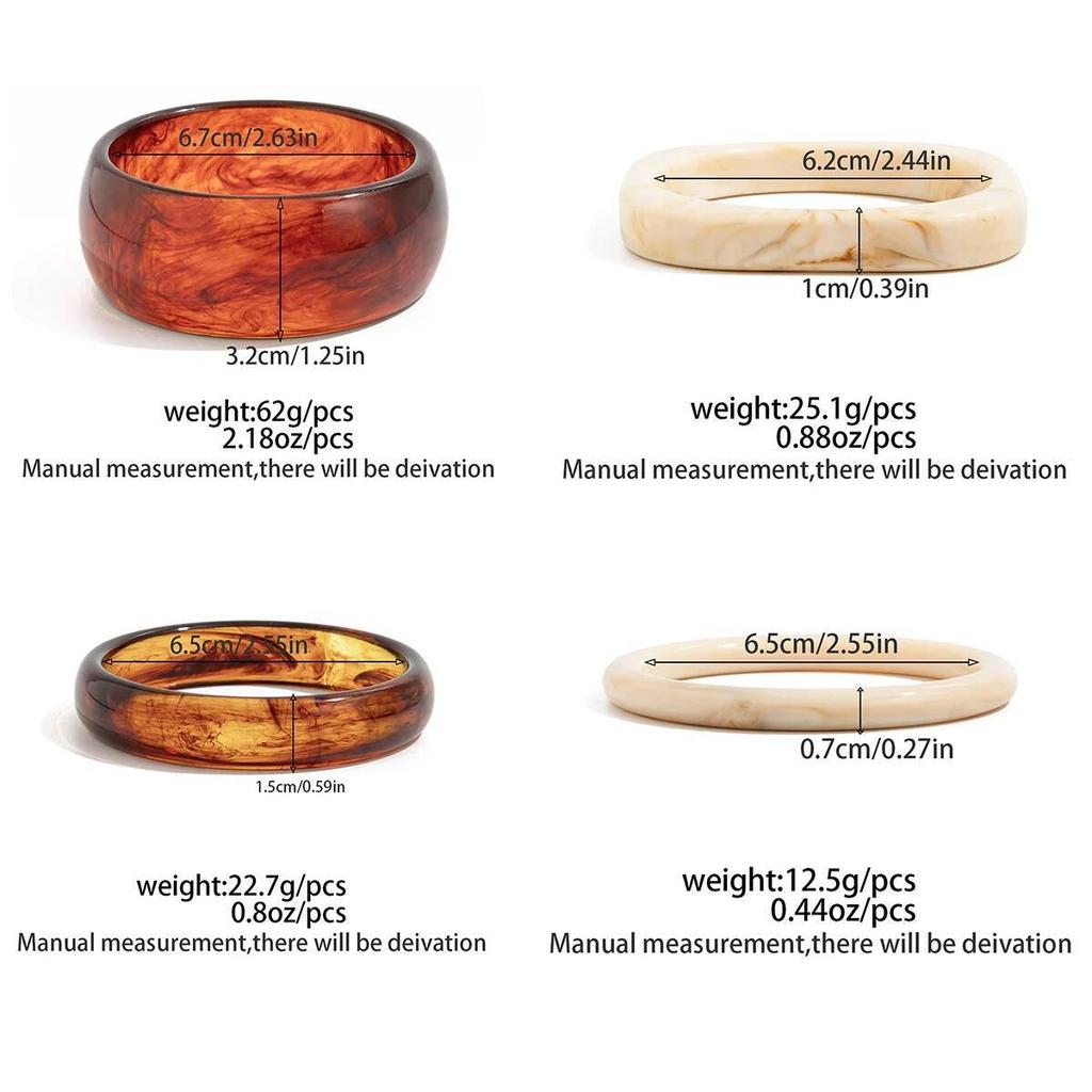 SHIXIN 5 Stile Vintage Braun Off-Weiß Dickes Harz Acryl Armreif Armband für Damen Trend Unregelmäßige Geometrie Rund Breit Armreif