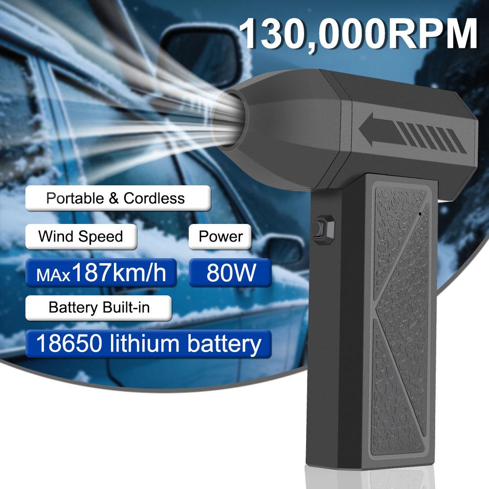Turbo Jet Fan Car Snow Blowing Cleaning Blower Tools 2025 Electric Air Duster Type-C Charging Portable Strong Blowing 130000RPM