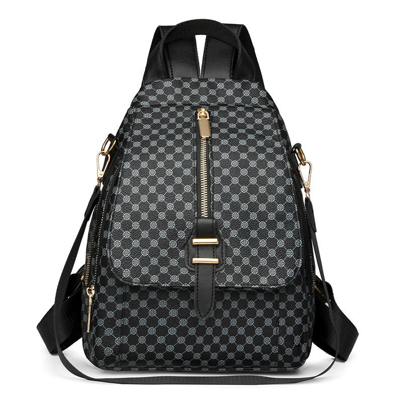 Korean version of retro style printing contrasting color plaid multi-purpose women's shoulder bag mature versatile backpack women