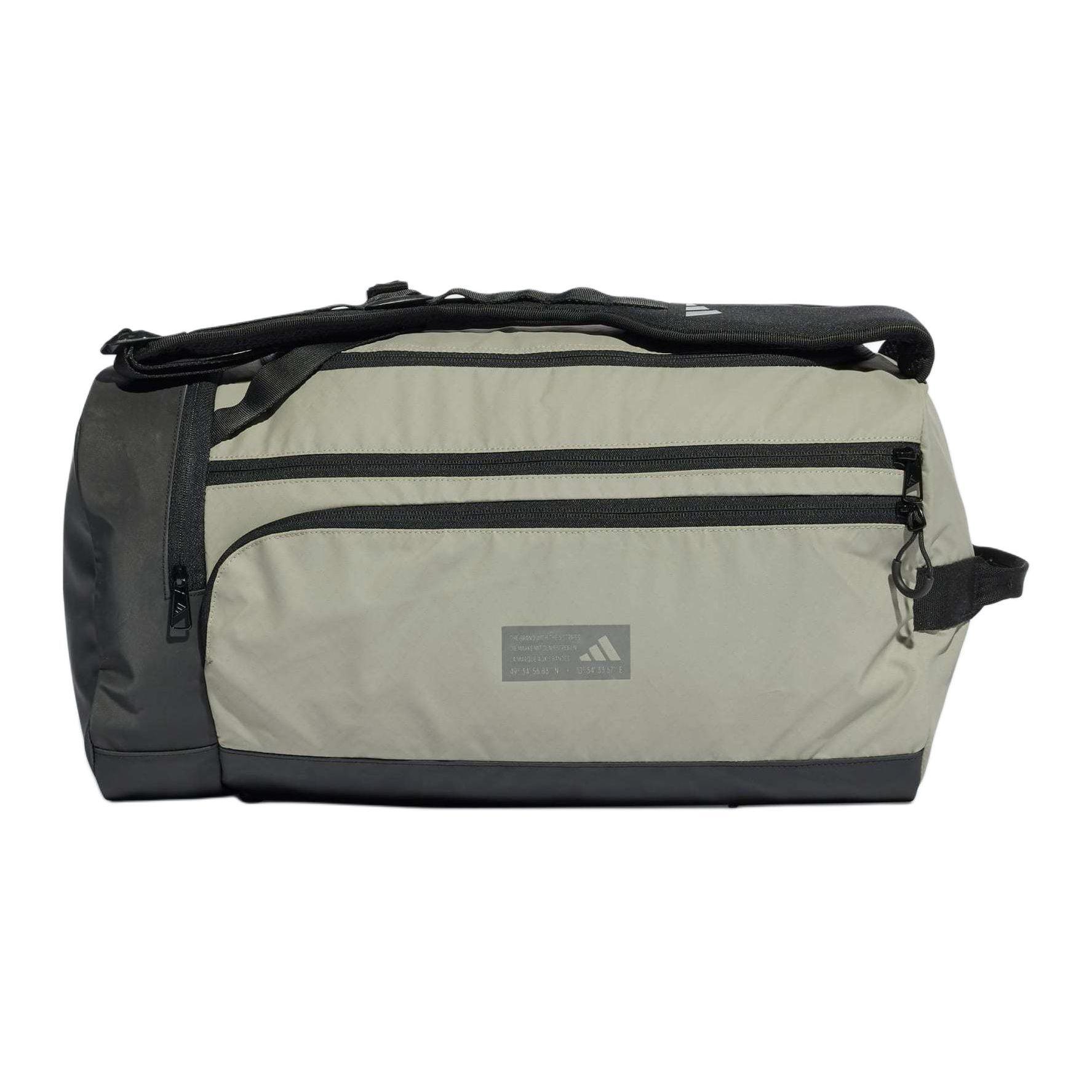 Adidas Adjustable Shoulder Strap Crossbody Bag With Two Front Zipper Pockets Coated PU Men bags Silver-Pebble Black Gray IQ0904 Silver & Pebble & Black & Gray