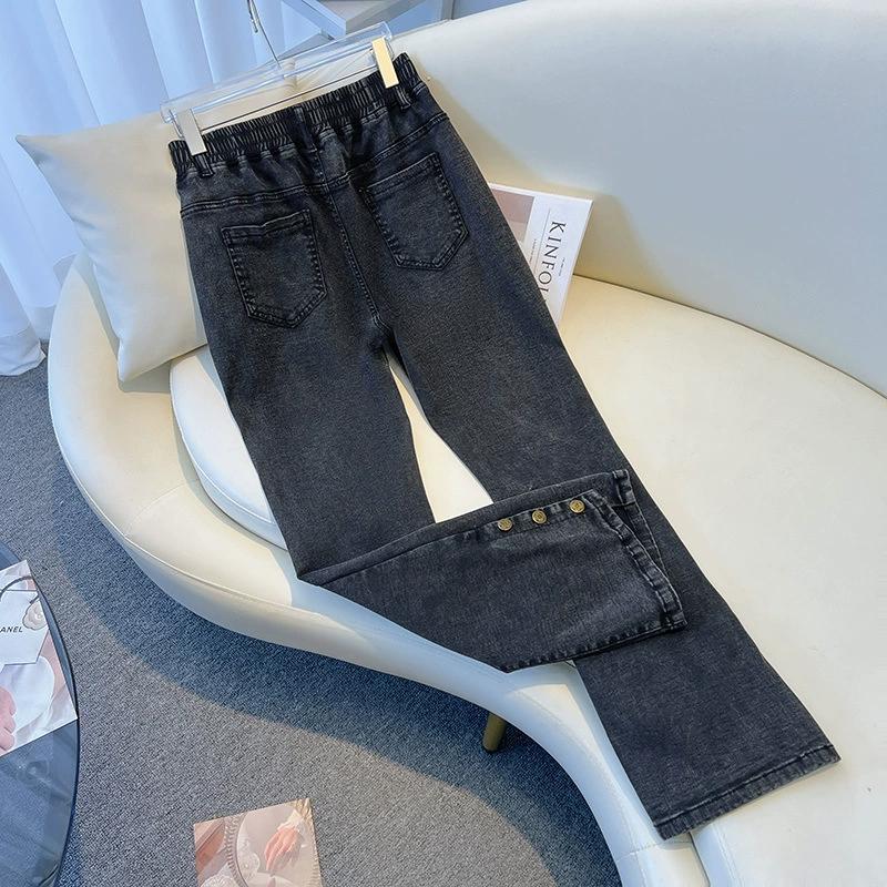 Pantalon décontracté ample de printemps pour femmes, grande taille, taille haute, tempérament, jeans évasés