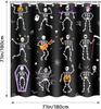 Halloween Shower Curtain - Funny Shower Curtain With Black Skul Skeleton, Machine Washable Waterproof Fabric For Bathroom Deco