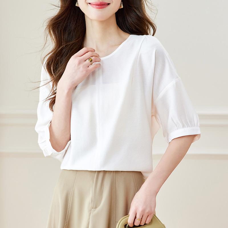 

Temperature and Fashionable Five-point Sleeve Shirt for Women In Summer New French Casual Pullover Shirt XXL зелений