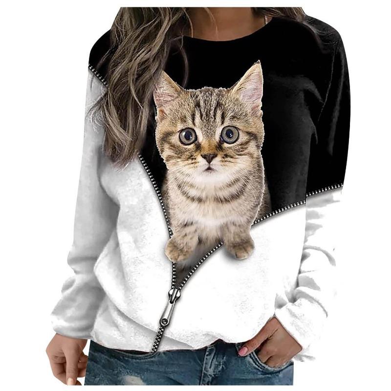 Hoodie Cute Cat 3D Printed Pullovers & Long Sleeves Women's Clothing