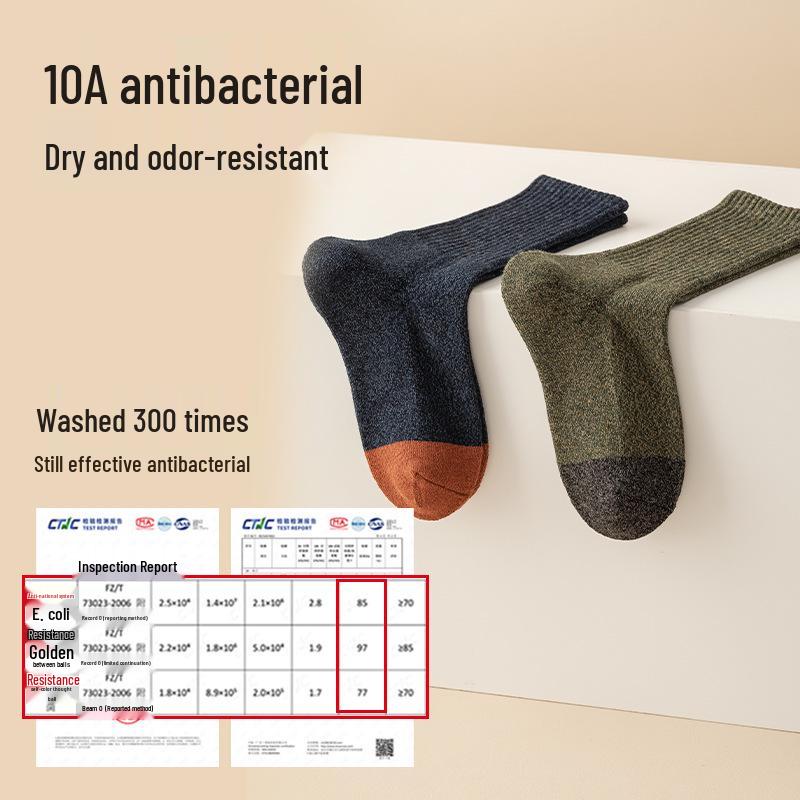 Men's Pure Cotton Thickened Terry Long Socks - Autumn/Winter, Odor Resistant, Sweat Absorbing, Color Block Business Style