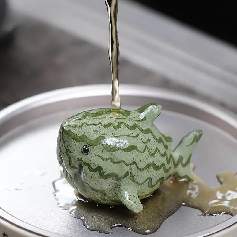 Watermelon Shark Handmade Tea Table Ornament Purple Clay Tea Pet Premium Accessory Shark Watermelon Sculpture Tea Ceremony Craft