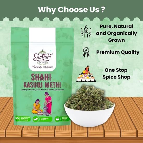 Saatyaki Naturals Organic Kasuri Methi - 50gm |Pure Kasoori Methi for Cooking, Non-GMO, Gluten-Free Vendhaya Keerai – Dry Fenugreek Leaves