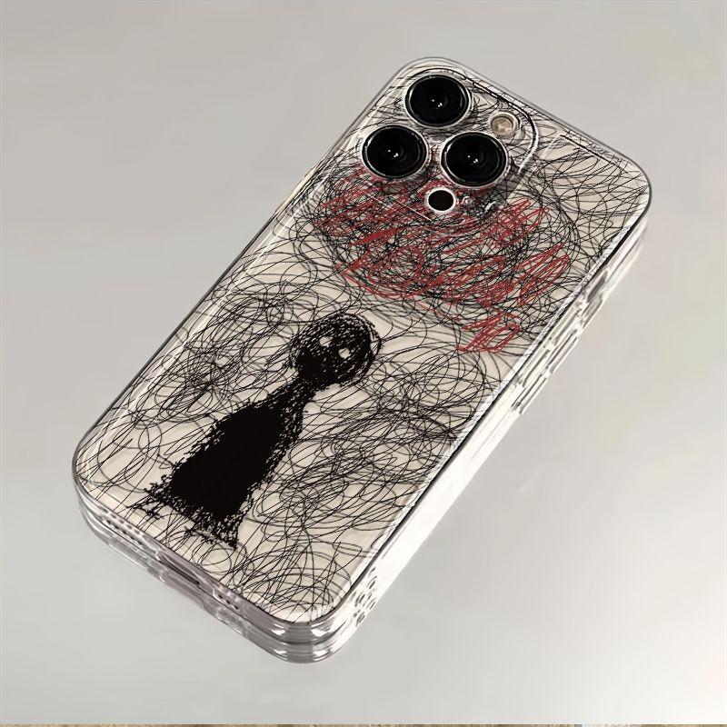 

Scribble Dark Figure Print Phone Case for iPhone 17 16 15 14 13 12 11 16E Series Pro Max Plus Double Layer Protection iphone 17