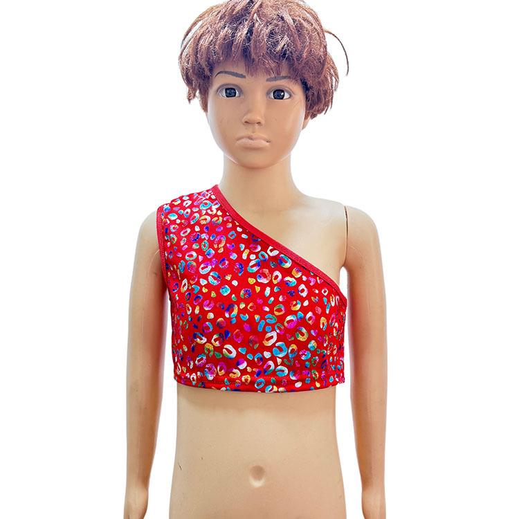 

Laser Leopard Print Sequin One-Shoulder Vest Crop Top for Kids & Adults, Unisex Sleeveless T-Shirt 130-140 cm