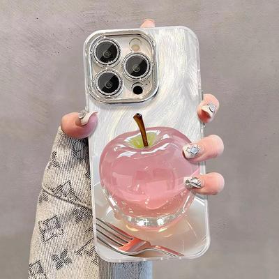 Crystal Apple Feather Phone Case: Full Coverage with Lens Film for iPhone 11, 13, 14, 15, 16 Pro Max - Designed for Women