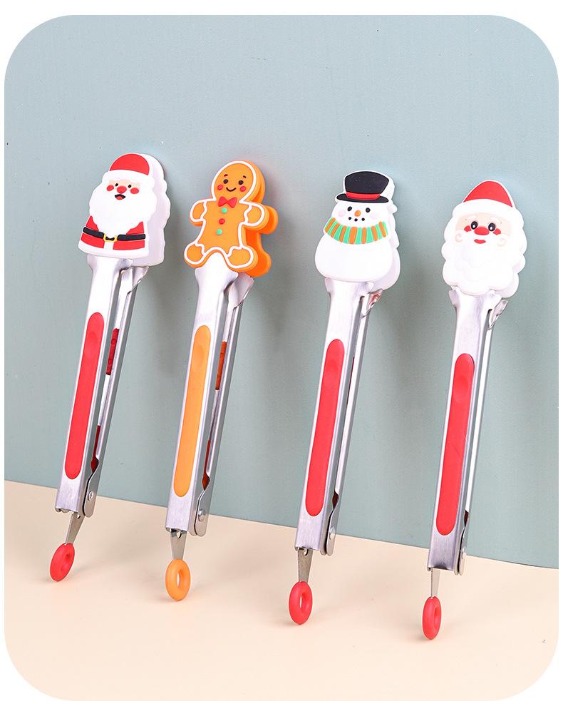 4er-Set Weihnachtsserie 9-Zoll Silikon Lebensmittelzange Geschirr BBQ Steak Backen Verdicktes Material Festival Küchenbedarf