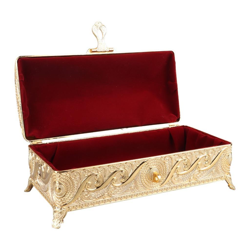 Alloy Trinket Storage Box Soft Velvet Lining Keepsake Chest Vintage Jewelry Box Dressing Table Use