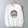 American Retro Printed Pure Cotton Washed Brushed Round Neck Long-Sleeve T-Shirt for Men, Autumn Export Export Product, Inner Layer Base Shirt