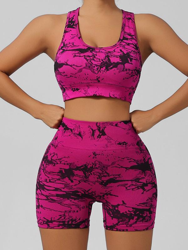Damen Tie-Dye Nahtloses Yoga-Bekleidungsset: Schnelltrocknende Weste, BH & Shorts für Fitness im Freien